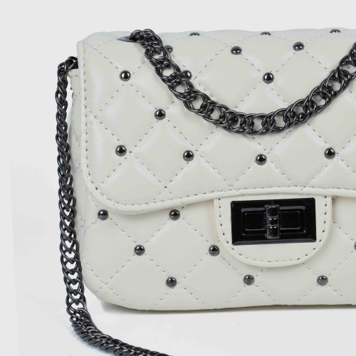 Rhombic Diagonal Twist Buckle Chain Strap Messenger Bag - White image