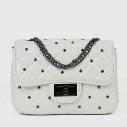 Rhombic Diagonal Twist Buckle Chain Strap Messenger Bag - White