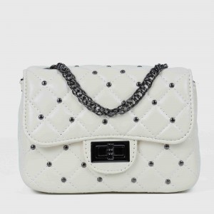Rhombic Diagonal Twist Buckle Chain Strap Messenger Bag - White