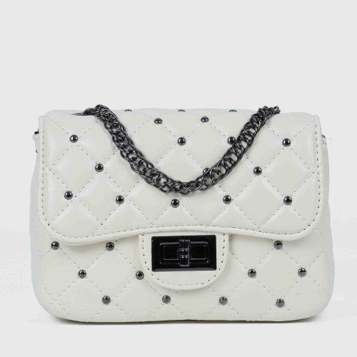 Rhombic Diagonal Twist Buckle Chain Strap Messenger Bag - White image