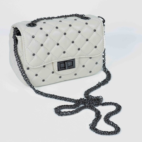 Rhombic Diagonal Twist Buckle Chain Strap Messenger Bag - White image