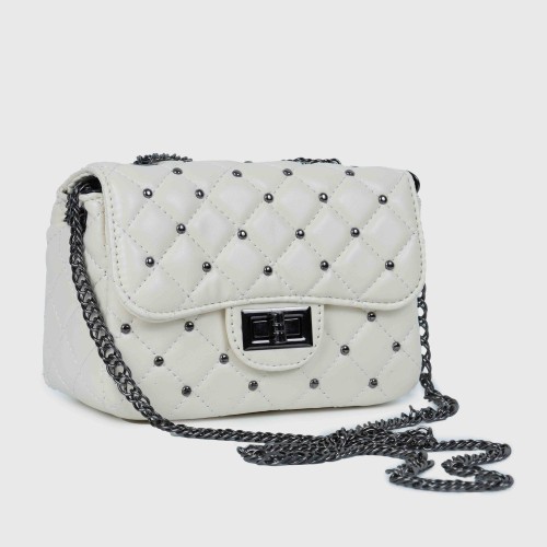 Rhombic Diagonal Twist Buckle Chain Strap Messenger Bag - White image