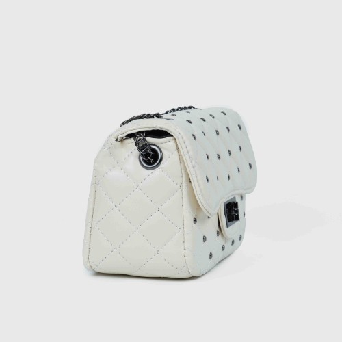 Rhombic Diagonal Twist Buckle Chain Strap Messenger Bag - White image