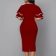 Elegant Bell Sleeved Geometric Printed Mid Calf Dress - Red | Image