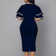 Elegant Bell Sleeved Geometric Printed Mid Calf Dress - Blue image