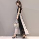 Contemporary Contrast Stitched High Waist Maxi Dress - White image