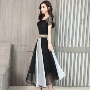 Contemporary Contrast Stitched High Waist Maxi Dress - White