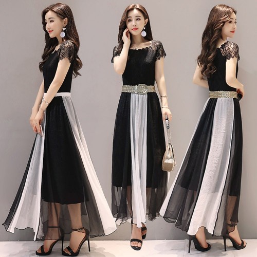 Contemporary Contrast Stitched High Waist Maxi Dress - White image