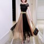 Contemporary Contrast Stitched High Waist Maxi Dress - Gold