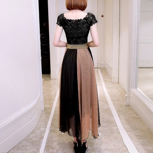 Contemporary Contrast Stitched High Waist Maxi Dress - Gold image