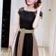 Contemporary Contrast Stitched High Waist Maxi Dress - Gold image