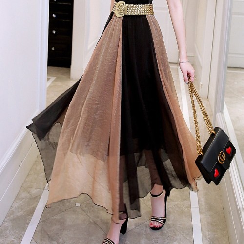 Contemporary Contrast Stitched High Waist Maxi Dress - Gold image