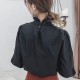 Retro Style Stand Up Collar Long Sleeved Blouse Top - Black image