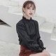 Retro Style Stand Up Collar Long Sleeved Blouse Top - Black image