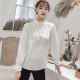 Retro Style Stand Up Collar Long Sleeved Blouse Top - White image
