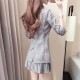 Western Style Long Sleeved Plaid Two Piece Suit Skirt - Grey | Image
