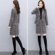 Plaided Two Piece Open Front Coat With Skirt Suit - Brown image