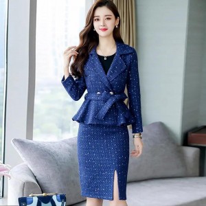 Professional Style Half Length Skirt Suit Dress - Blue