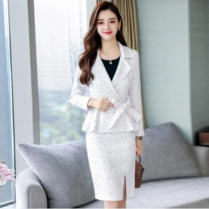 Professional Style Half Length Skirt Suit Dress - White