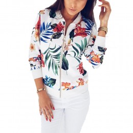 Retro Style Front Zipper Floral Printed Women Jacket - White