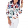 Retro Style Front Zipper Floral Printed Women Jacket - White