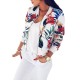 Retro Style Front Zipper Floral Printed Women Jacket - White image