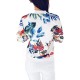 Retro Style Front Zipper Floral Printed Women Jacket - White image