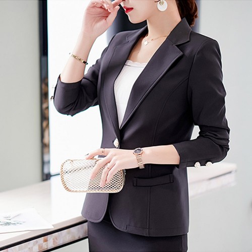 Single Breasted Full Sleeved Blazer Jacket - Black image