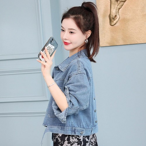 Button Closure Denim Loose Winter Jacket - Light Blue image
