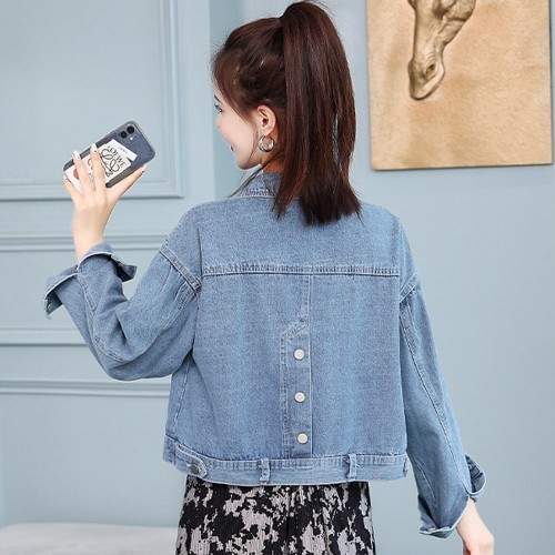 Button Closure Denim Loose Winter Jacket - Light Blue image