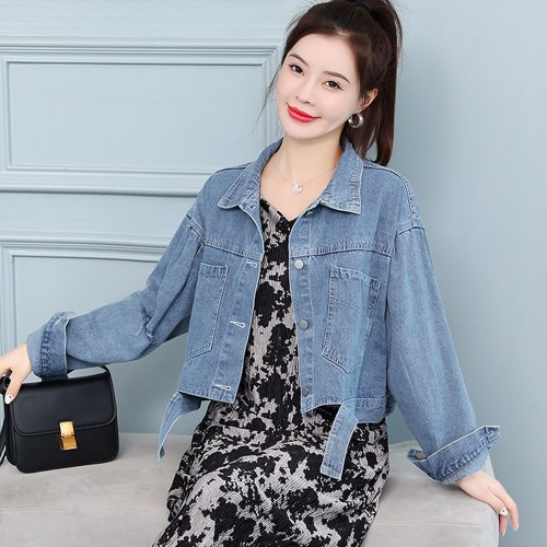 Button Closure Denim Loose Winter Jacket - Light Blue image