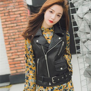 Sleeveless Casual Women's Leather Jacket - Black