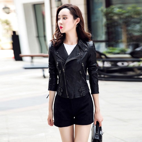 Body Fit Design Full Sleeves Trendy Leather Jacket - Black image