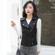 Sleeveless Front Zip Slim Fit Design Leather Jacket - Black image