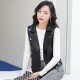 Sleeveless Front Zip Slim Fit Design Leather Jacket - Black image
