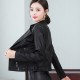Full Sleeves Stand Up Collar Leather Fashion Jacket - Black image