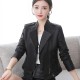 Full Sleeves Stand Up Collar Leather Fashion Jacket - Black image