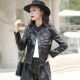 Front Button Closure Full Sleeves Leather Jacket - Black image
