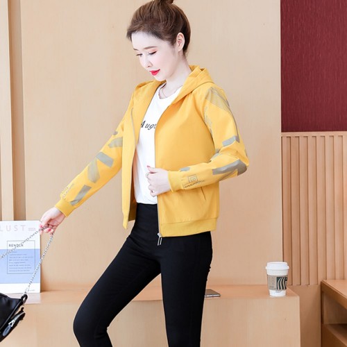 Korean Style Full Sleeved Women's Sports Jacket - Yellow image