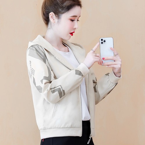 Korean Style Full Sleeved Women's Sports Jacket - Cream image