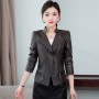  Biker Style Stand Up Collar Short Leather Jacket - Black