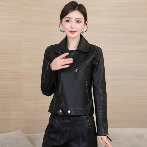 Zip Front Full Sleeved Casual PU Leather Jacket- Black