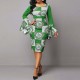 Round Neck Bell Sleeves Midi Skirt Casual Dress - Green image