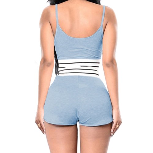 Elastic Waist Spaghetti Strap Two Piece Short Suit - Blue image