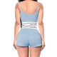 Elastic Waist Spaghetti Strap Two Piece Short Suit - Blue image
