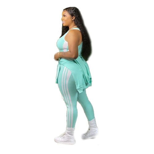 Three Piece Zipper Closure Hoodie Tracksuit Set - Light Green image