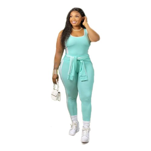 Three Piece Zipper Closure Hoodie Tracksuit Set - Light Green image