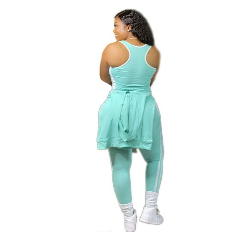 Three Piece Zipper Closure Hoodie Tracksuit Set - Light Green image
