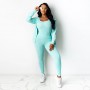 Three Piece Zipper Closure Hoodie Tracksuit Set - Light Green