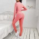 Full Sleeve Knitted Texture Two Piece Sportswear - Pink image